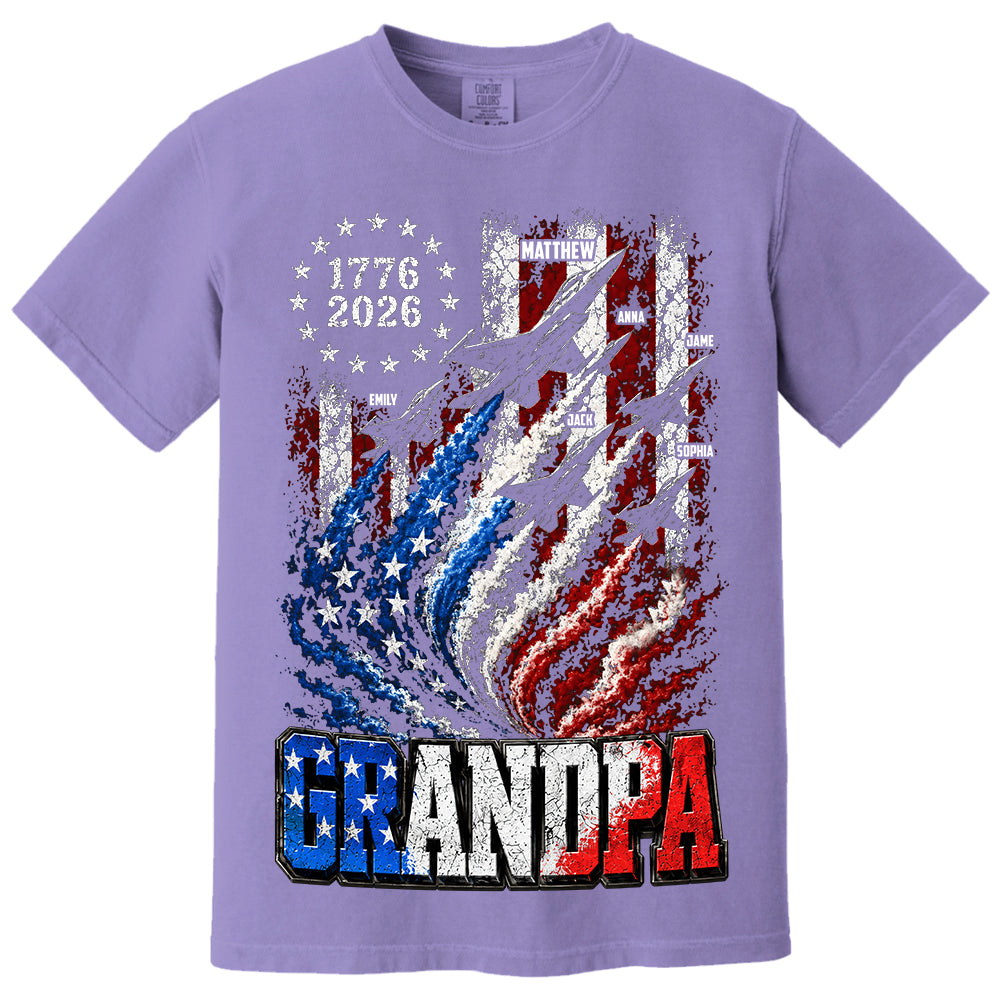 Personalized Dad Grandpa Nation Flag American 250th Anniversary Shirt, Patriotic Fighter Jets Shirt, Cool Father's Day Gift For Dad, Grandpa T1807 VH01