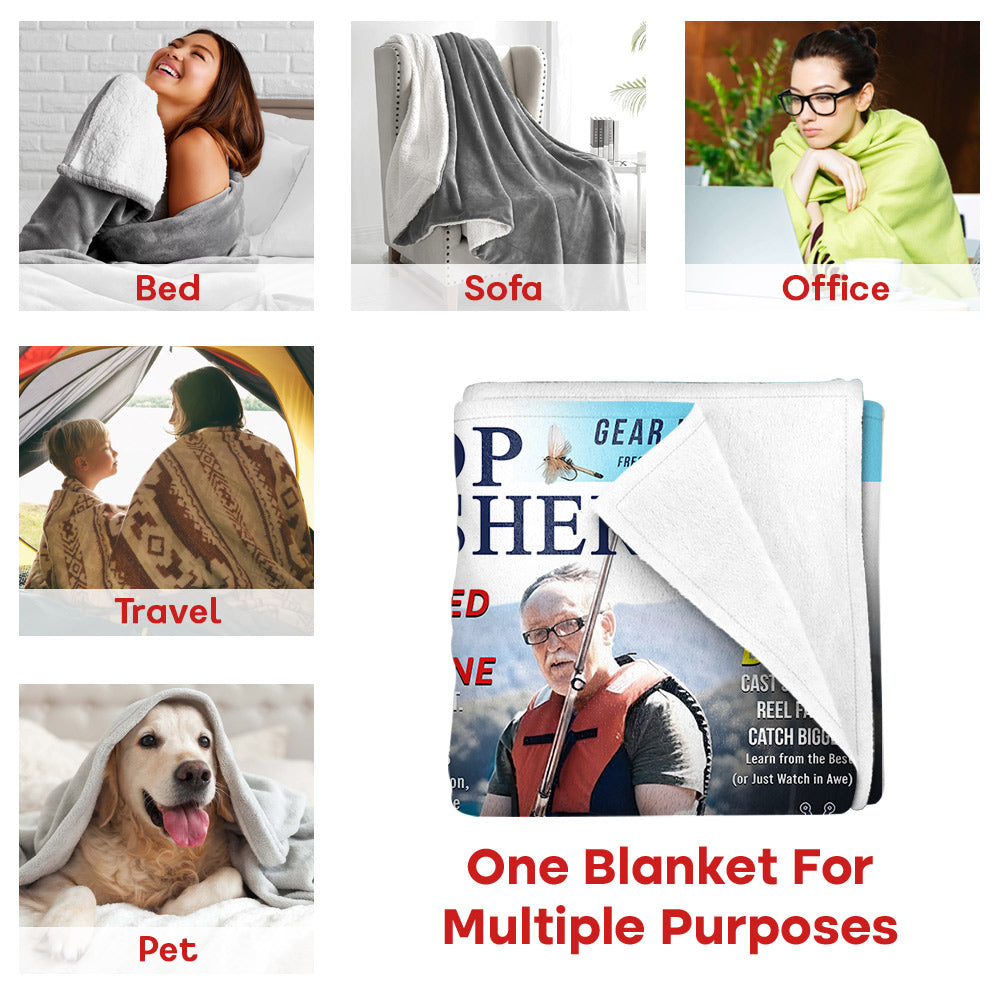 Custom Fishing Magazine Cover Personalized Blanket, Angler Funny Fisherman Gift