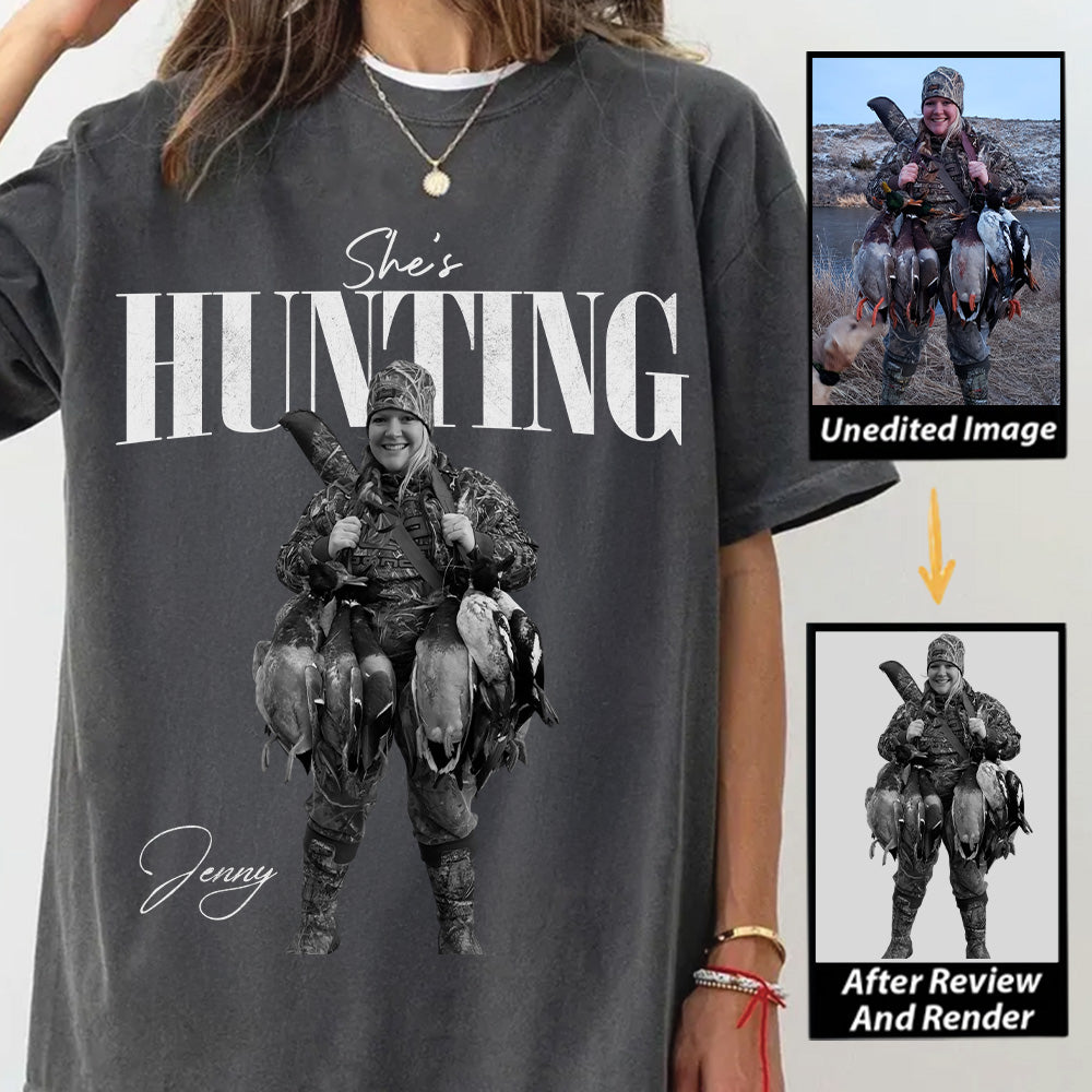 She's Hunting - Washed Tee Retro Bootleg Shirt For Hunting T1807