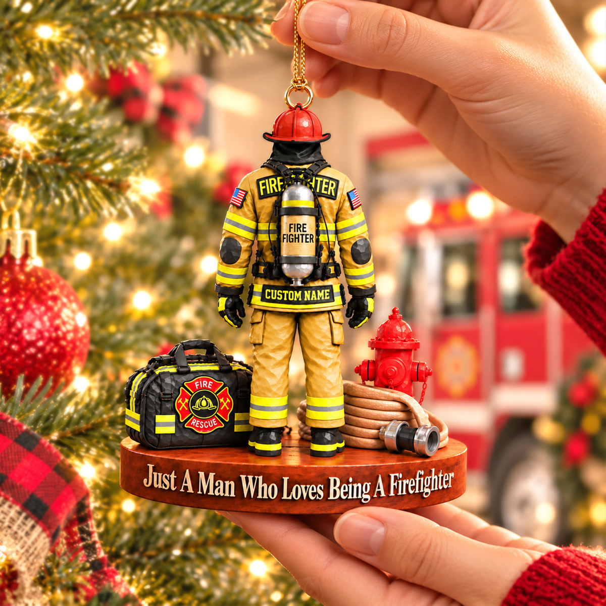Custom Just A Man Who Loves Being A Firefighter Ornament, Fireman Christmas Gift L0411 Hv01