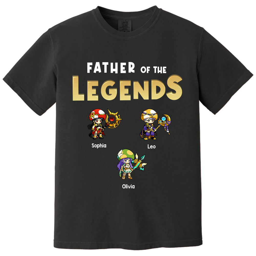 Personalized Father of the Legends Shirt, Custom Gamer Dad Tee With Kids Names, RPG Character Father's Day Gift From Kids, Gaming Papa TH23