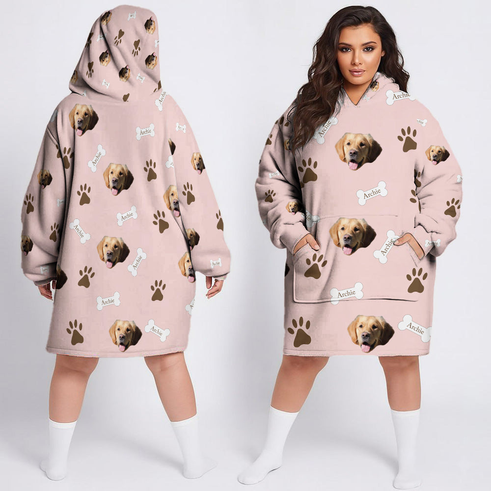 Personalized Upload Pet Photo Oversized Fleece Hoodie Matching Christmas Costume for Women Men & Kids