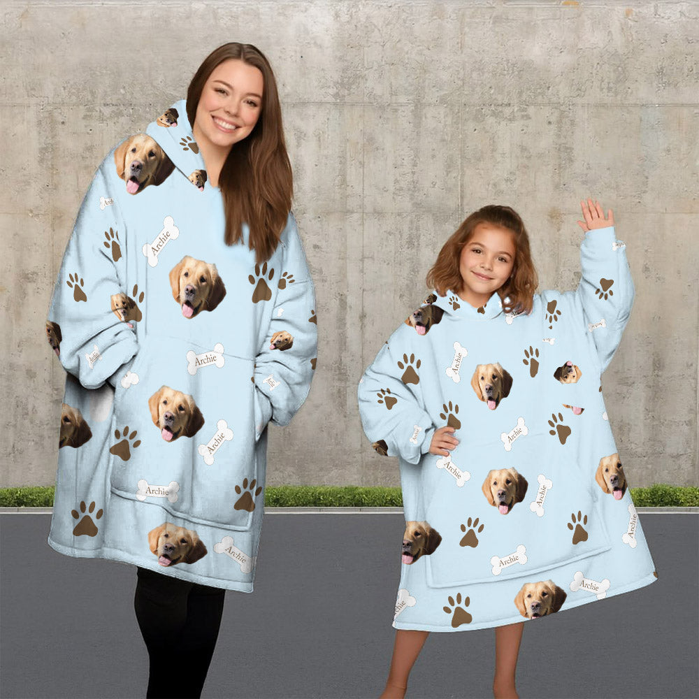 Personalized Upload Pet Photo Oversized Fleece Hoodie Matching Christmas Costume for Women Men & Kids