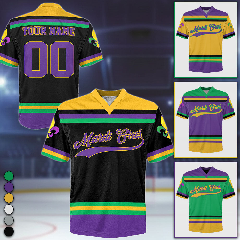 Personalized Mardi Gras Hockey Jersey, Custom Name Mardi Gras Football Jersey, Hockey Jersey Uniform For Hockey Fans, Mardi Gras Outfit, Football Jersey Uniform For Football Fans Pt99