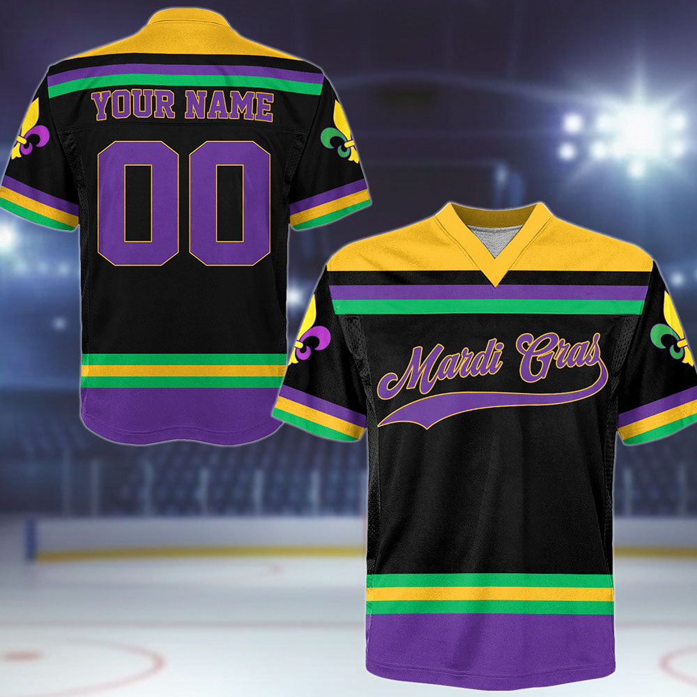 Personalized Mardi Gras Hockey Jersey, Custom Name Mardi Gras Football Jersey, Hockey Jersey Uniform For Hockey Fans, Mardi Gras Outfit, Football Jersey Uniform For Football Fans Pt99