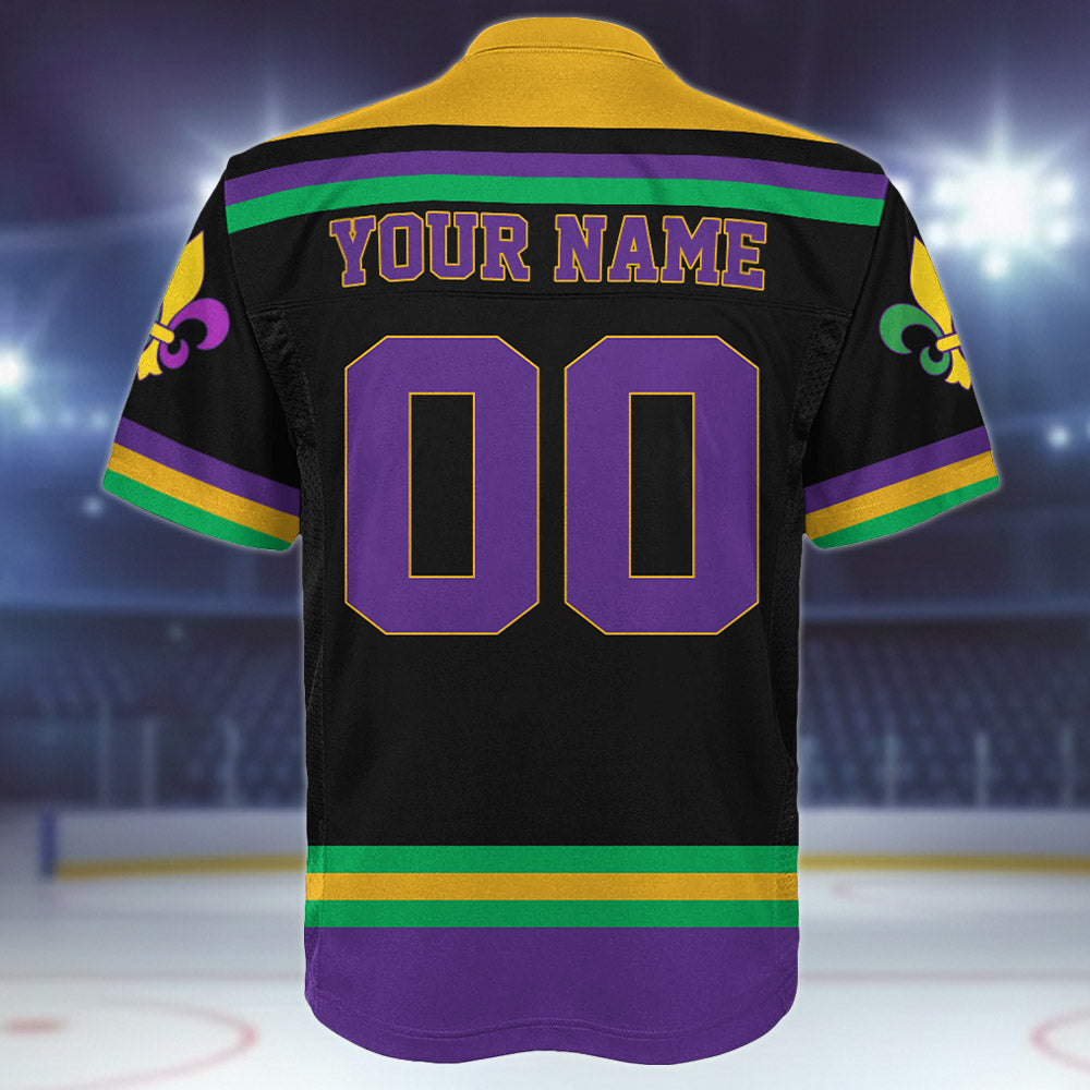 Personalized Mardi Gras Hockey Jersey, Custom Name Mardi Gras Football Jersey, Hockey Jersey Uniform For Hockey Fans, Mardi Gras Outfit, Football Jersey Uniform For Football Fans Pt99