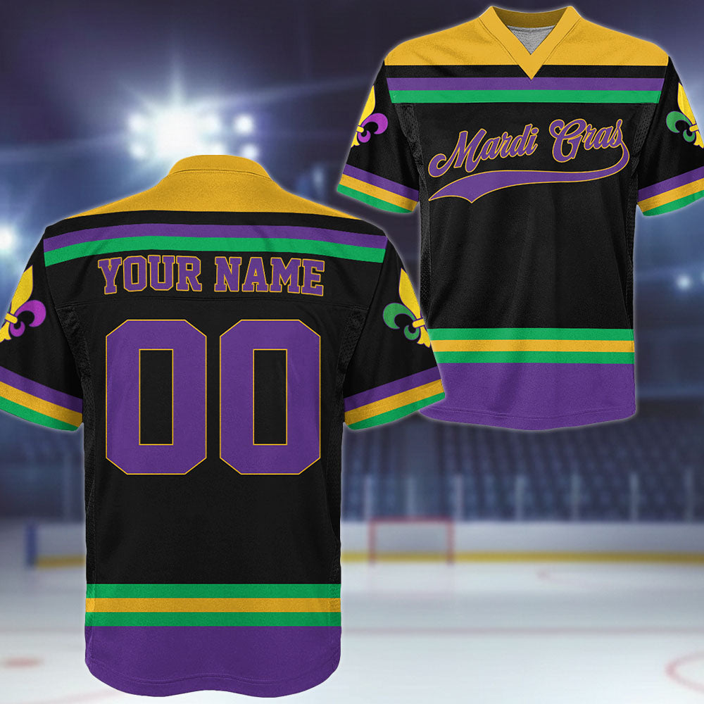 Personalized Mardi Gras Hockey Jersey, Custom Name Mardi Gras Football Jersey, Hockey Jersey Uniform For Hockey Fans, Mardi Gras Outfit, Football Jersey Uniform For Football Fans Pt99