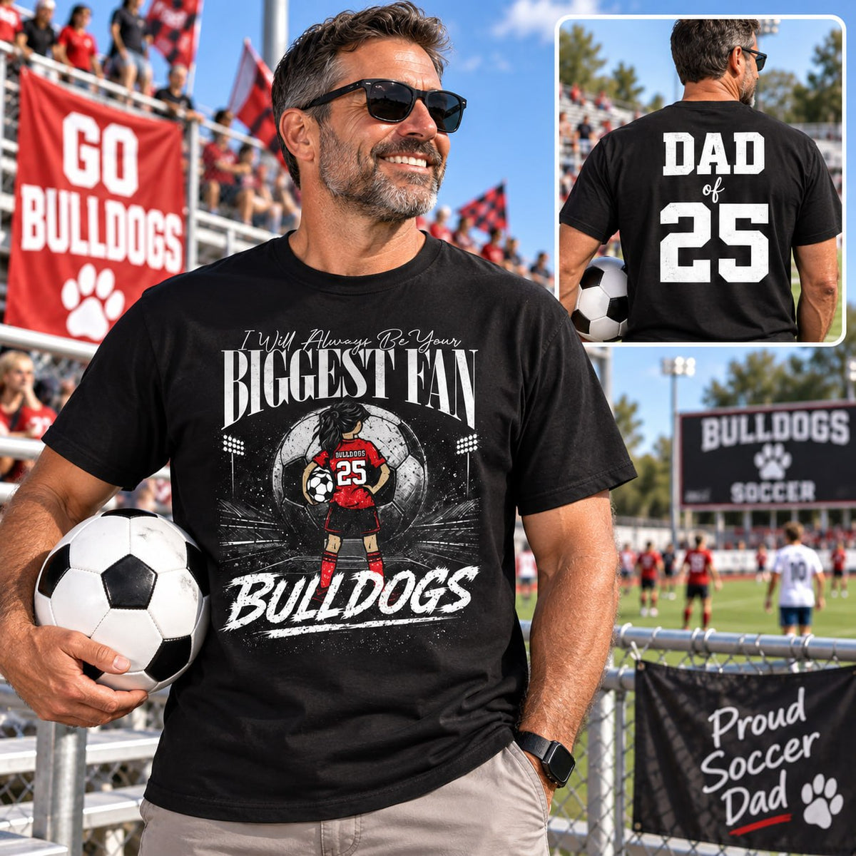 I'll Always Be Your Biggest Fan, Personalized Soccer Mom Shirt, Custom Player Name & Number Tee, Game Day Mom Gift Na02 VH01