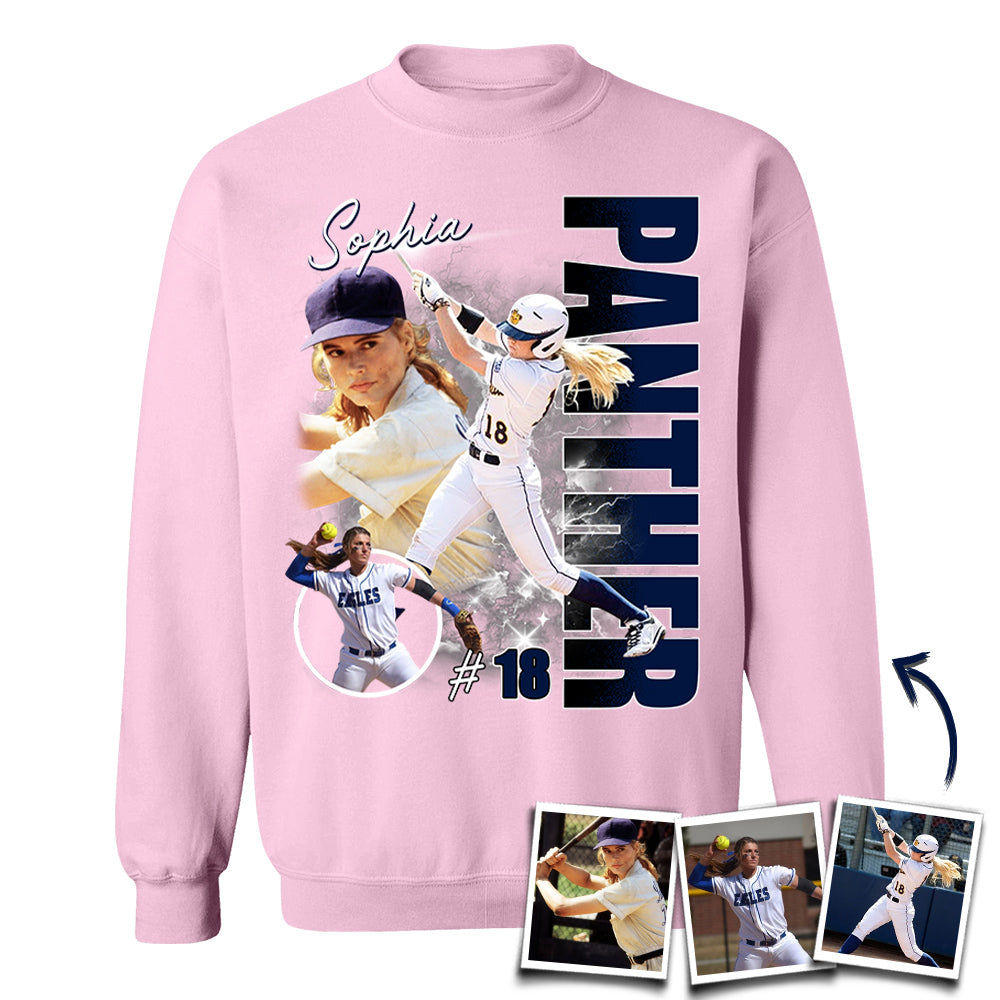 Custom Photo Softball Player Shirt - Personalized Team Name School Name Bootleg Shirt T1807