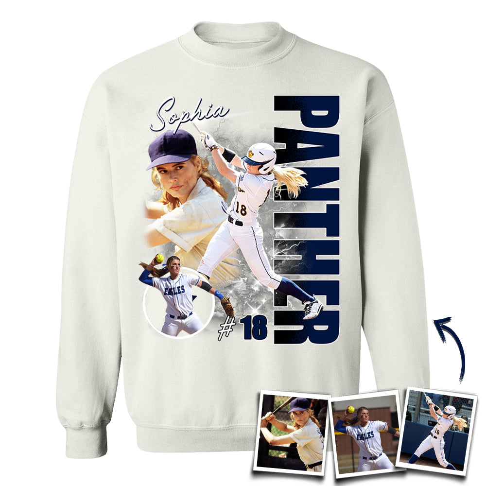 Custom Photo Softball Player Shirt - Personalized Team Name School Name Bootleg Shirt T1807