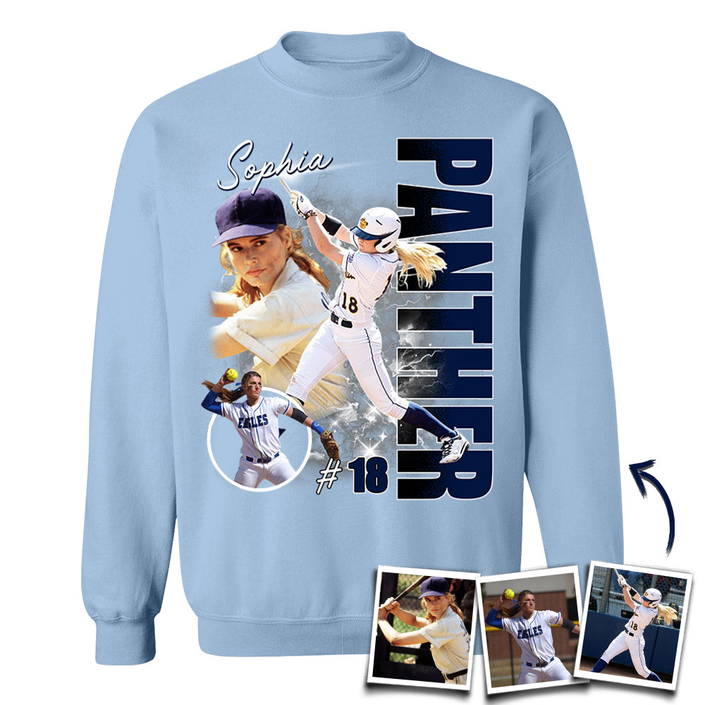 Custom Photo Softball Player Shirt - Personalized Team Name School Name Bootleg Shirt T1807