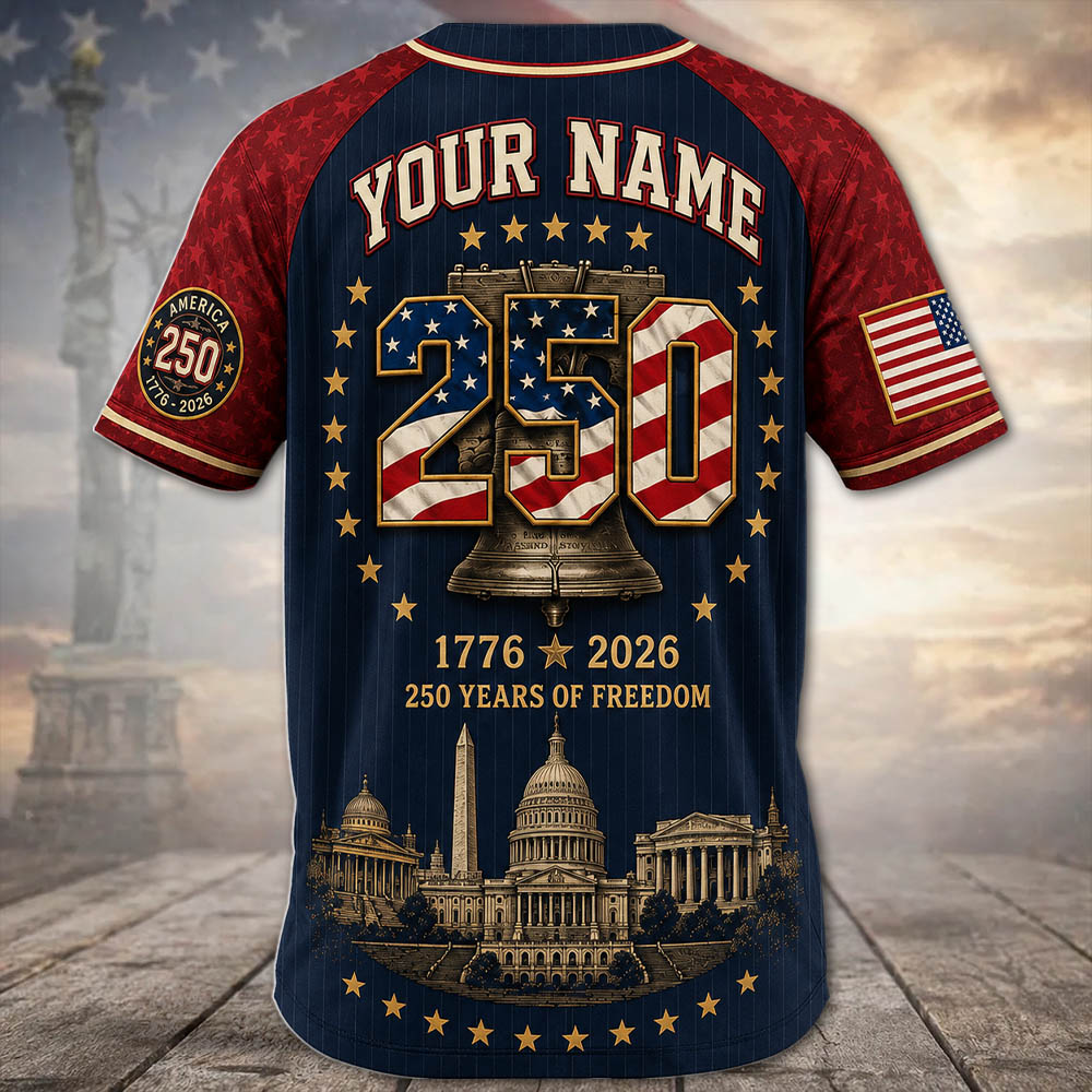 Personalized America 250 Baseball Jersey, Custom Name Number USA 1776 2026 Jersey, Patriotic Liberty Bell Shirt, 4th of July Gift Pt99