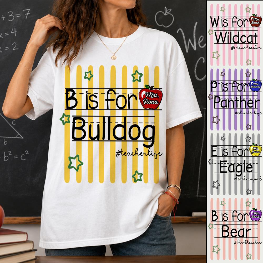 Personalized Retro Stripe School Mascot Custom Apple Name Teacher T-Shirt, Custom Gifts For Teacher Nh00