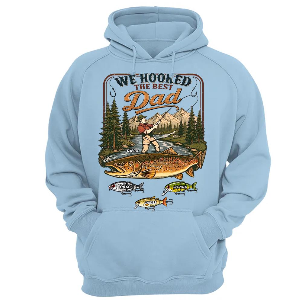 We Hooked The Best Dad, Personalized Fishing Dad Shirt With Custom Kids, Gift For Fishing Fathers Day, Gift For Dad Husband Grandpa MI209 Hv01