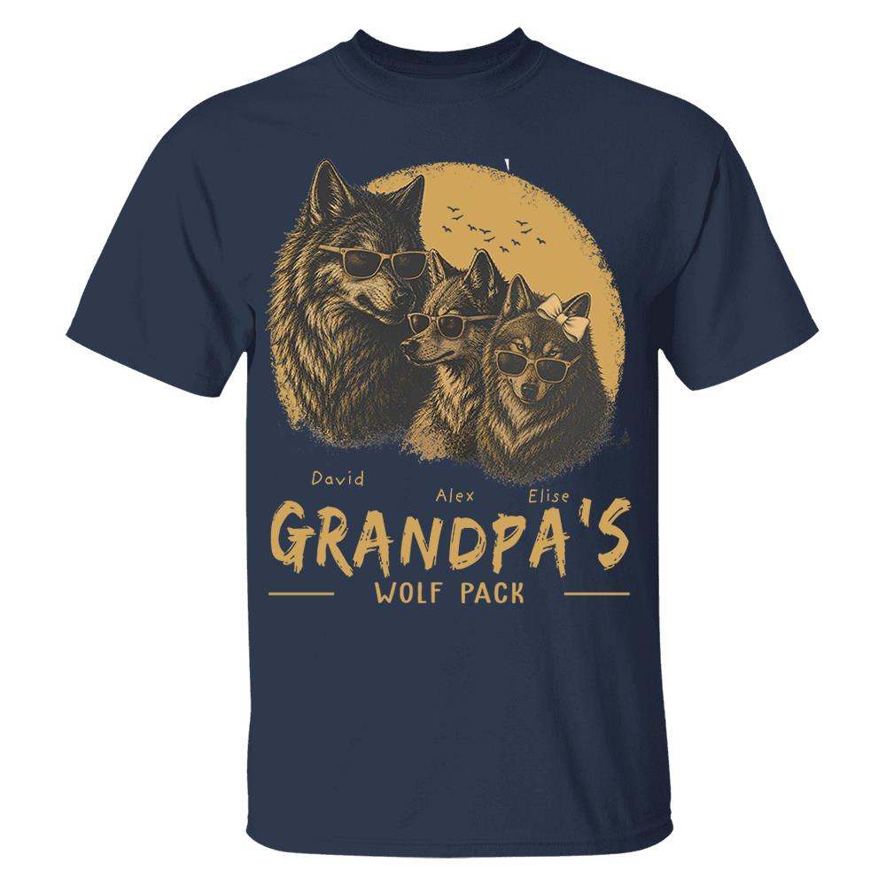 Personalized Grandpa Wolf Pack Shirt Father Day Gifts for Dad Funny Papa Tshirt Cool Daddy Wolf Tee Nh00