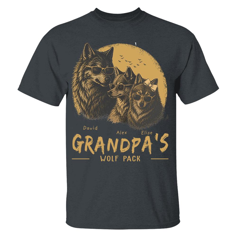 Personalized Grandpa Wolf Pack Shirt Father Day Gifts for Dad Funny Papa Tshirt Cool Daddy Wolf Tee Nh00