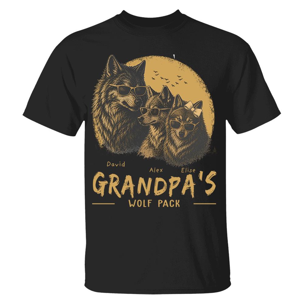 Personalized Grandpa Wolf Pack Shirt Father Day Gifts for Dad Funny Papa Tshirt Cool Daddy Wolf Tee Nh00