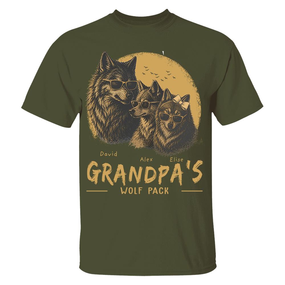 Personalized Grandpa Wolf Pack Shirt Father Day Gifts for Dad Funny Papa Tshirt Cool Daddy Wolf Tee Nh00