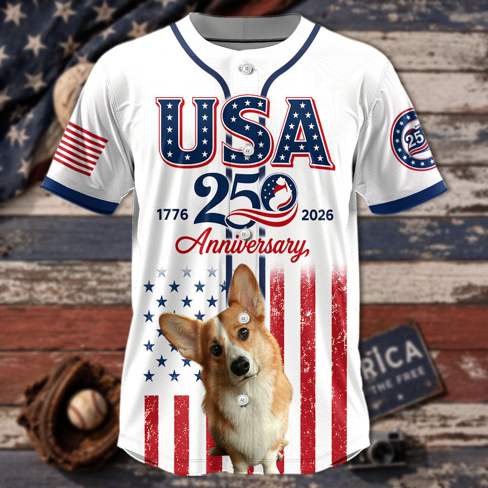Custom Upload Photo Welsh Corgi USA 250th Anniversary Baseball Jersey 1776-2026 Patriotic Dog Lovers Shirt Pt99