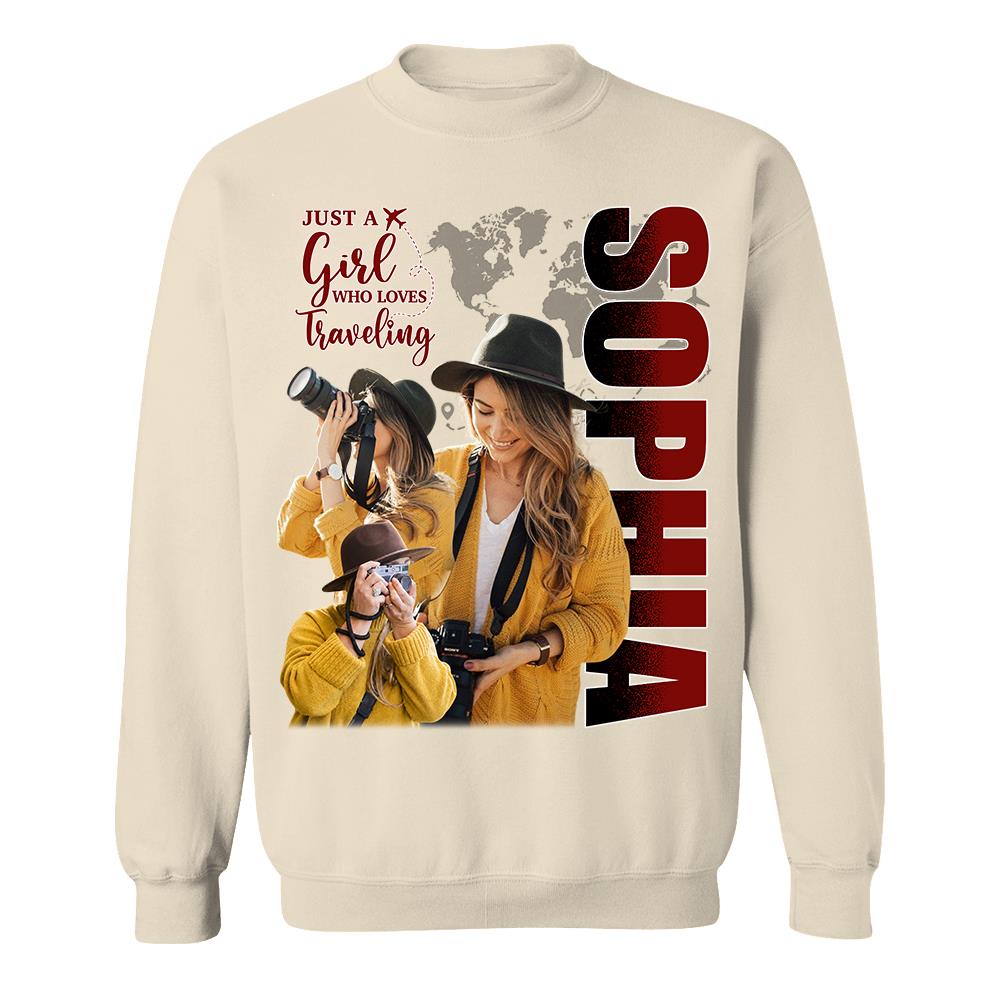 Just A Girl Who Loves Traveling – Custom Photo Vacation T-Shirt for Adventure Lovers Vr2 NA02 Hv01