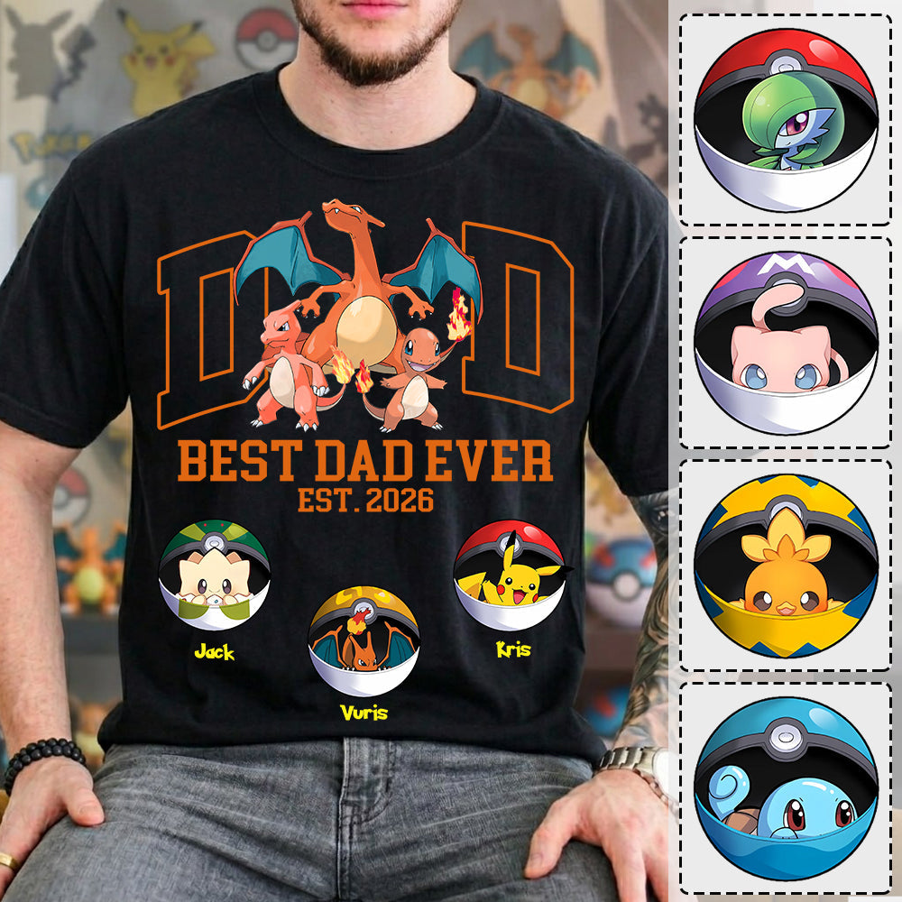 Pokedad Best Dad Ever, Personalized Pokedad Shirt With Kids Name, Father's Day Gift For Husband, Dad, Grandpa MI209 Li29