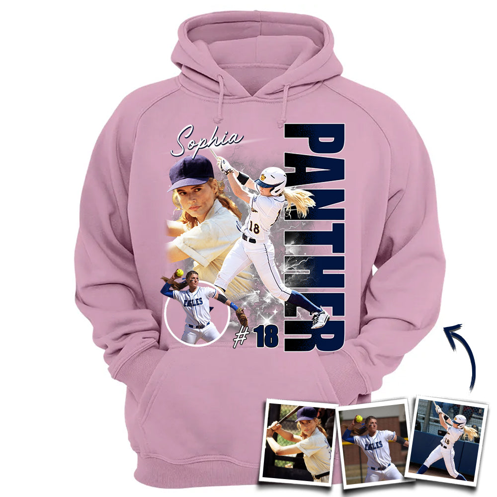 Custom Photo Softball Player Shirt - Personalized Team Name School Name Bootleg Shirt T1807