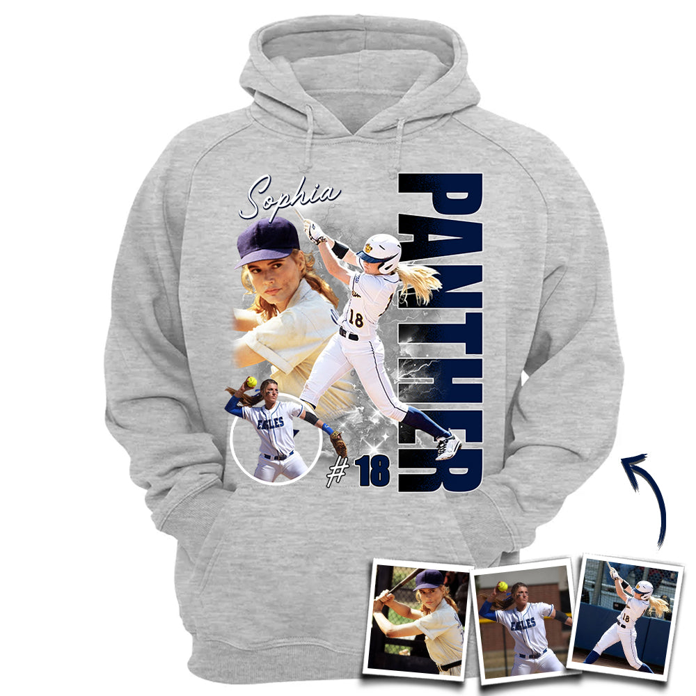 Custom Photo Softball Player Shirt - Personalized Team Name School Name Bootleg Shirt T1807