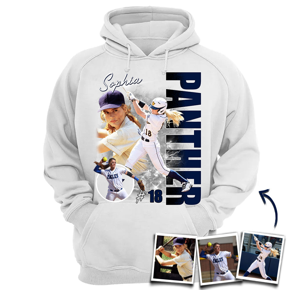 Custom Photo Softball Player Shirt - Personalized Team Name School Name Bootleg Shirt T1807