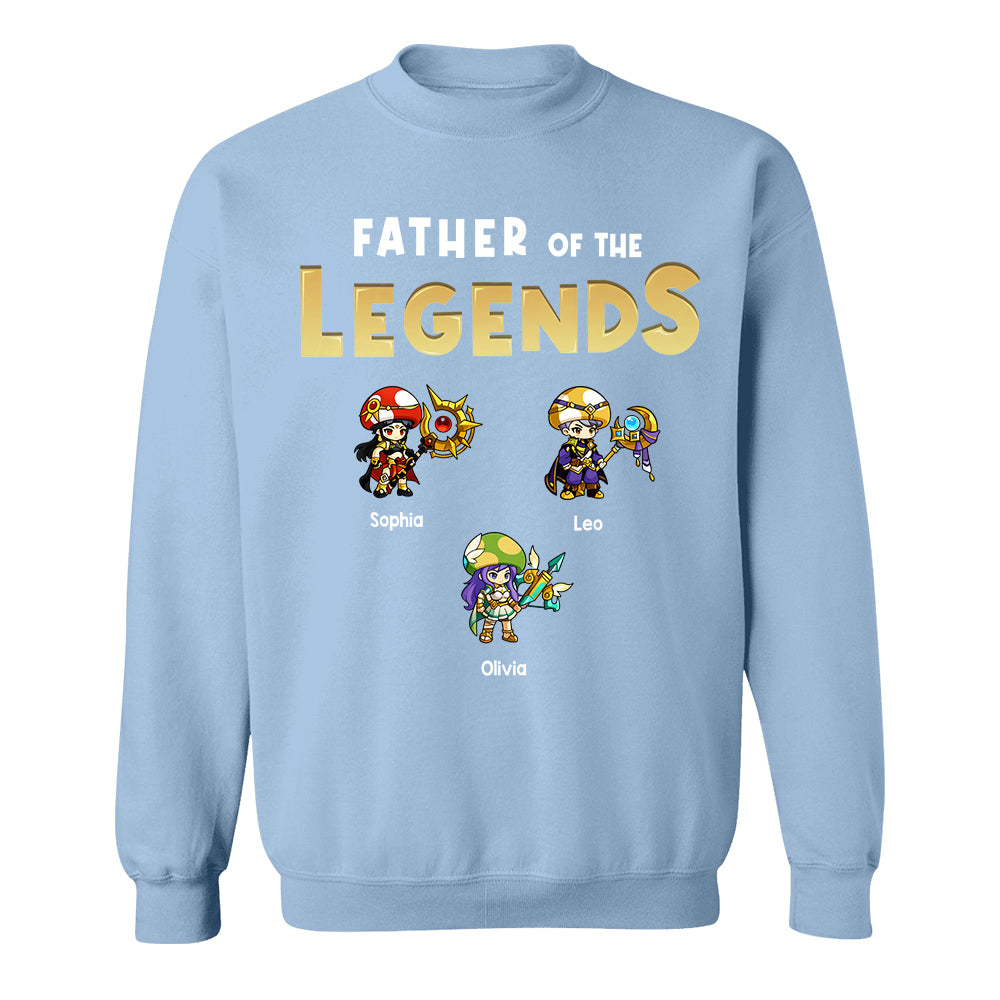 Personalized Father of the Legends Shirt, Custom Gamer Dad Tee With Kids Names, RPG Character Father's Day Gift From Kids, Gaming Papa TH23