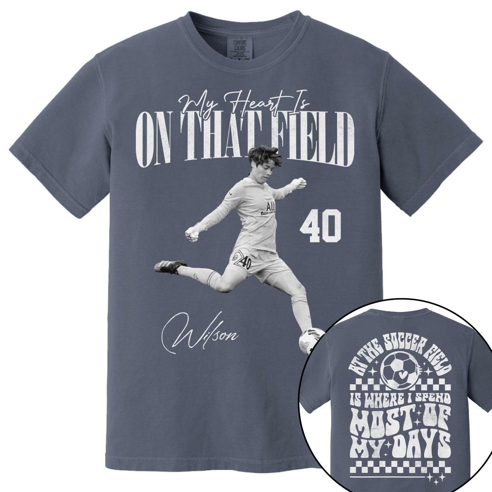 Personalized My Heart Is On That Field Washed Tee Retro Bootleg Shirt For Soccer Player T1807 Hv01