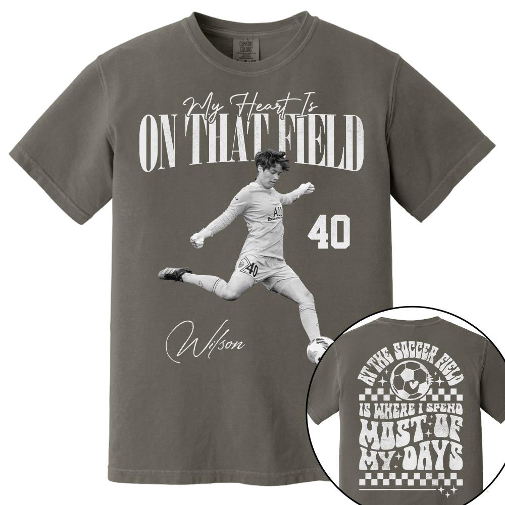 Personalized My Heart Is On That Field Washed Tee Retro Bootleg Shirt For Soccer Player T1807 Hv01