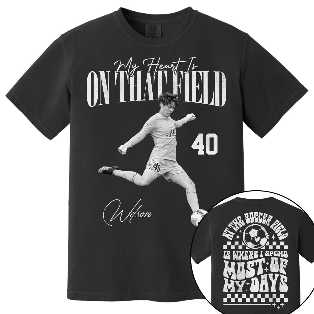 Personalized My Heart Is On That Field Washed Tee Retro Bootleg Shirt For Soccer Player T1807 Hv01