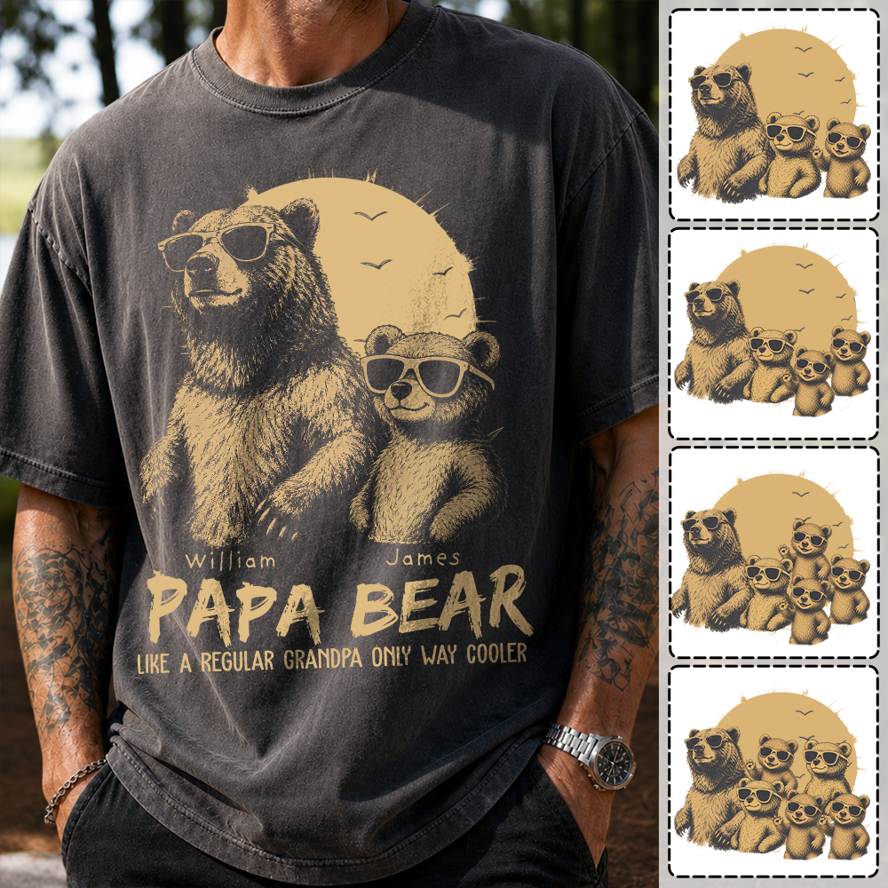 Personalized Papa Bear Like A Regular Grandpa Only Way Cooler Bear T-Shirt Father Day Gifts for Dad Funny Papa Tshirt Cool Daddy Bear Tee T24