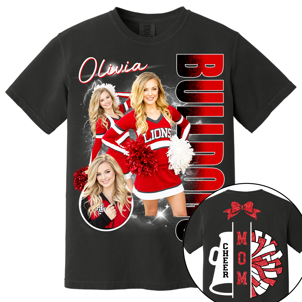 Personalized Cheerleader Team Name & School Name Bootleg Style Tee, Custom Photo Cheerleading Shirt, Gift For Cheer Mom Cheerleader Lovers MI209 TH23