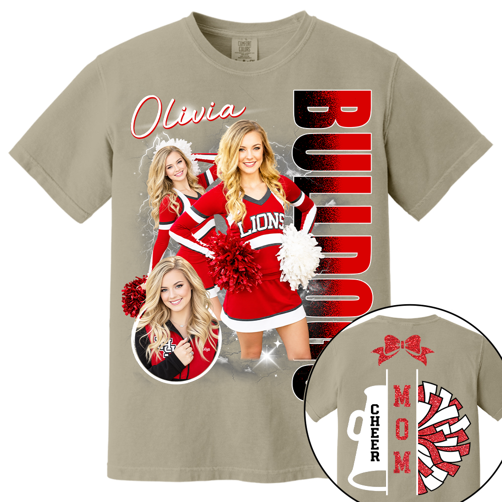Personalized Cheerleader Team Name & School Name Bootleg Style Tee, Custom Photo Cheerleading Shirt, Gift For Cheer Mom Cheerleader Lovers MI209 TH23
