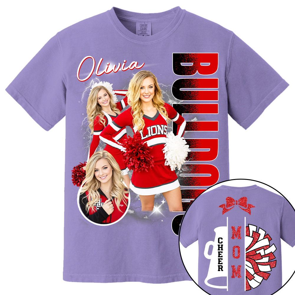 Personalized Cheerleader Team Name & School Name Bootleg Style Tee, Custom Photo Cheerleading Shirt, Gift For Cheer Mom Cheerleader Lovers MI209 TH23