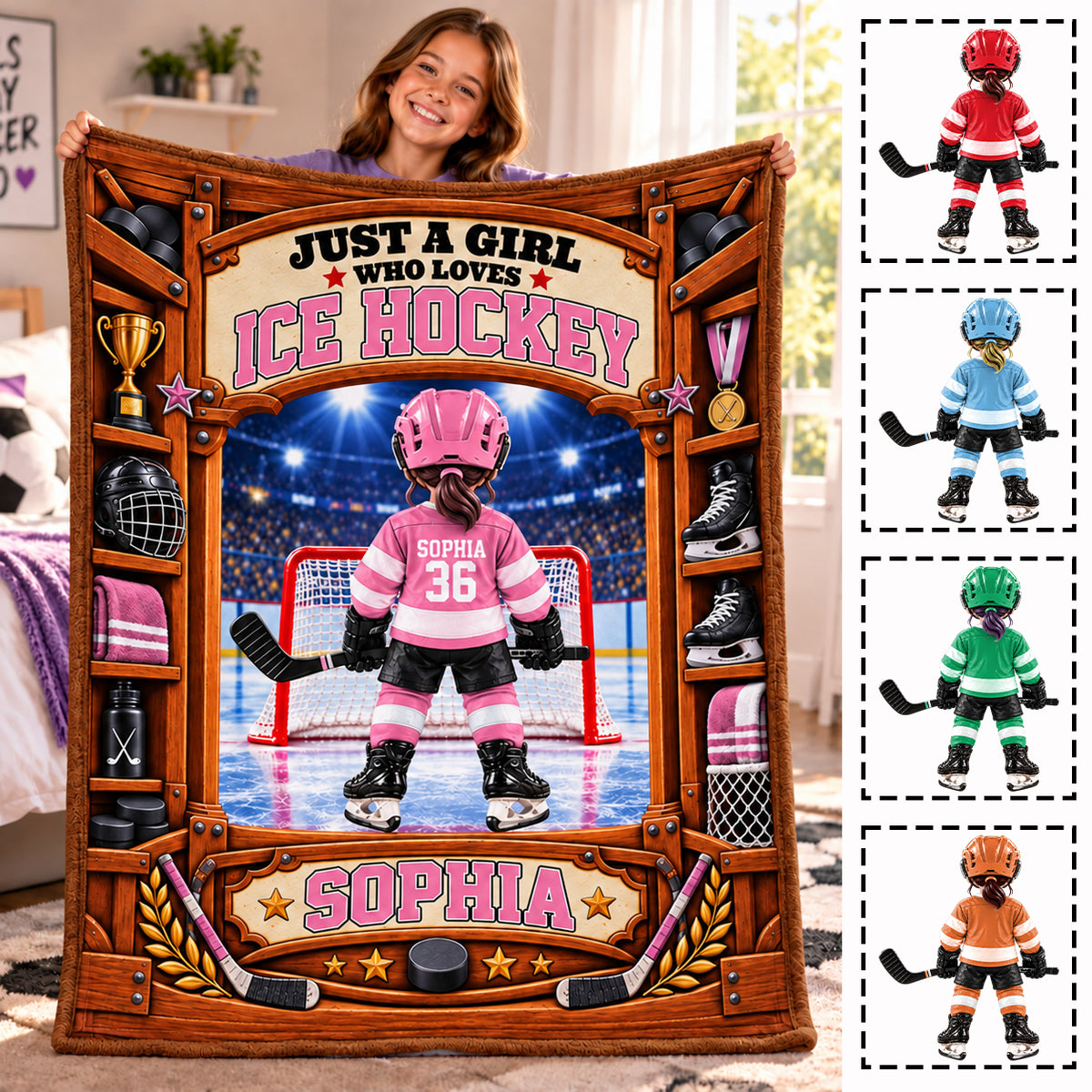 Custom Just A Boy Girl Who Loves Ice Hockey Blanket, Gift For Hockey Lovers L0411 Tm01 KL07