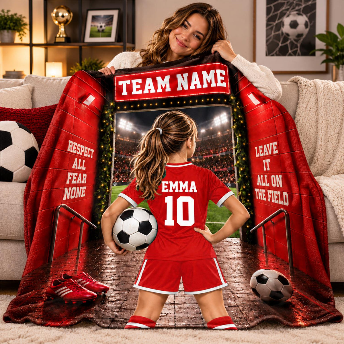 Personalized Soccer Blanket, Custom Soccer Player Blanket with Name & Number, Soccer Mom Gift, Sports Boys & Girl Na02 Hv01