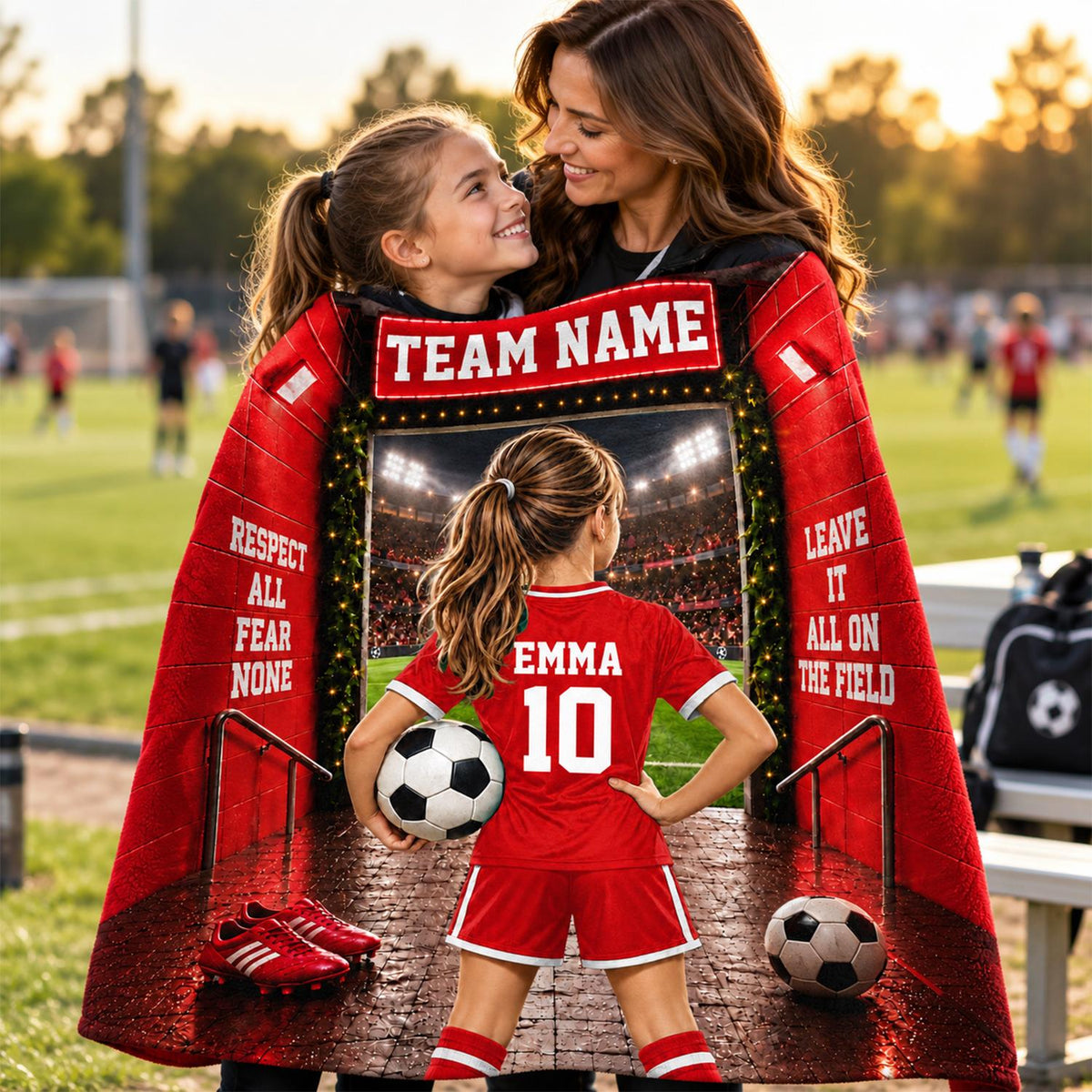 Personalized Soccer Blanket, Custom Soccer Player Blanket with Name & Number, Soccer Mom Gift, Sports Boys & Girl Na02 Hv01