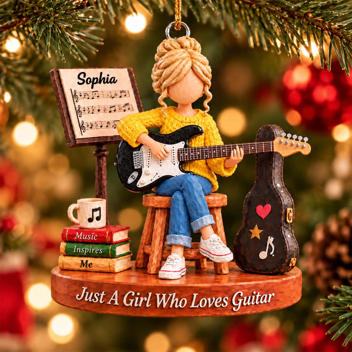 Just A Girl Who Loves Guitar, Personalized Guitar Ornament, Custom Player Name Gift, Gift For Guitar Players Guitar Lovers MI209 Pt99