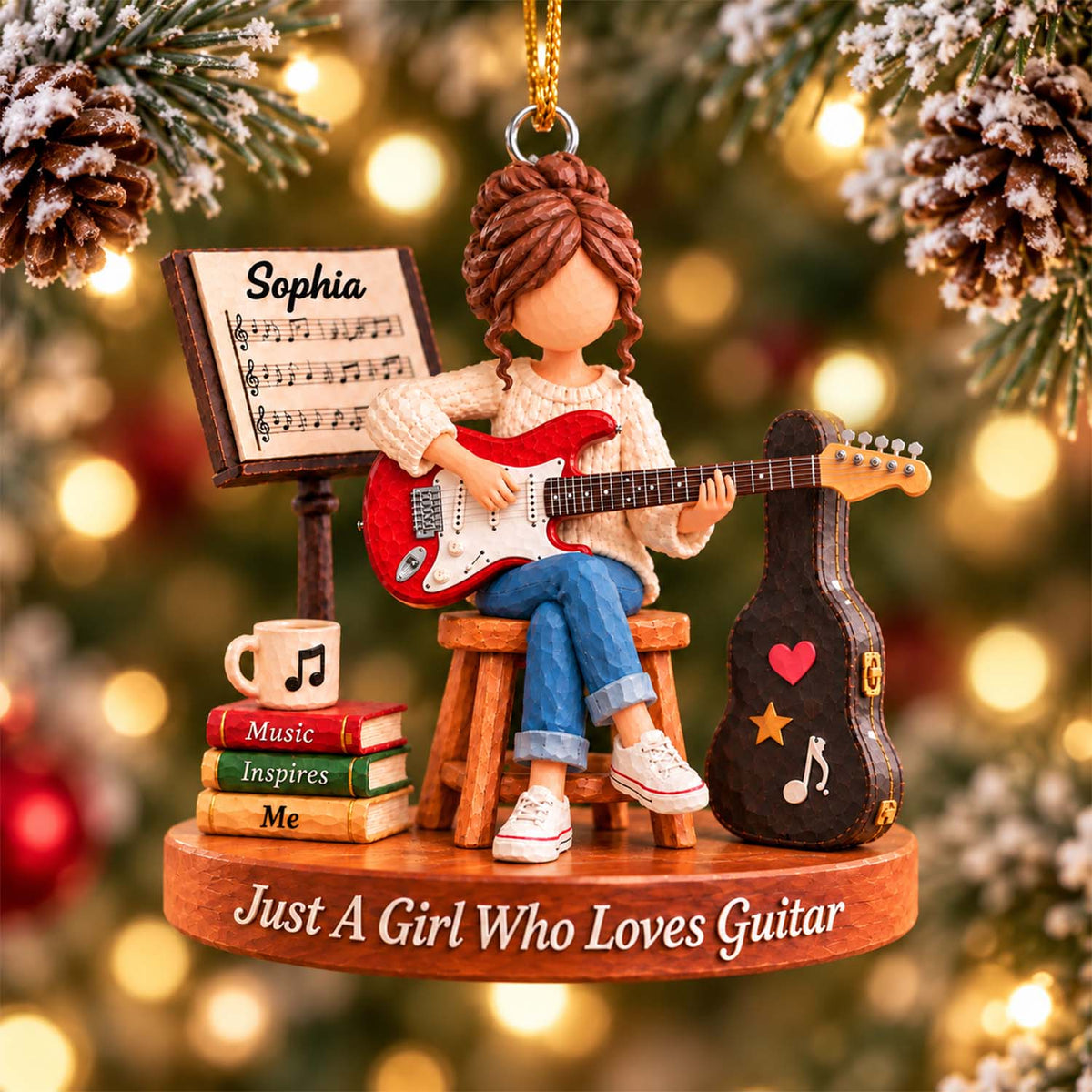 Just A Girl Who Loves Guitar, Personalized Guitar Ornament, Custom Player Name Gift, Gift For Guitar Players Guitar Lovers MI209 Pt99
