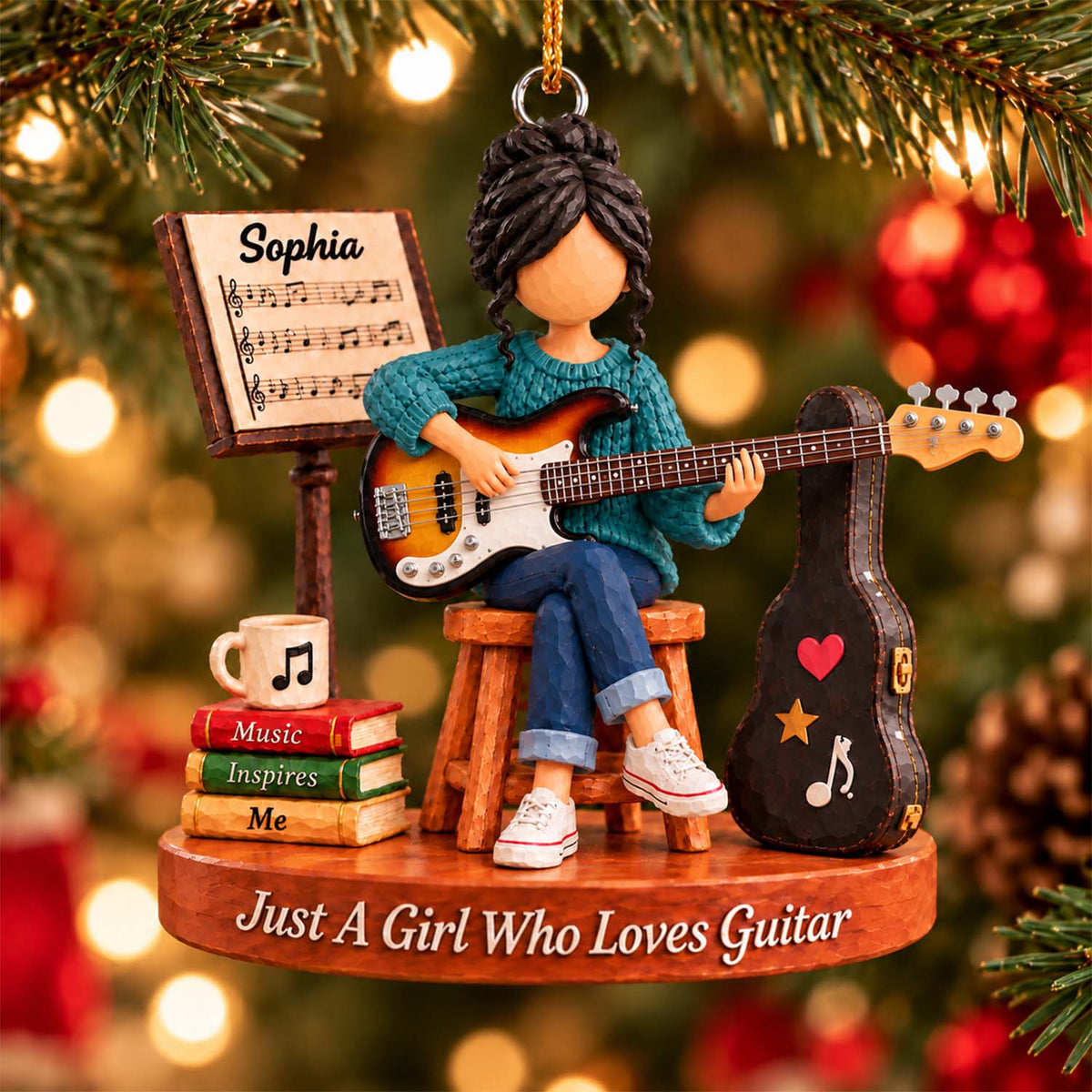 Just A Girl Who Loves Guitar, Personalized Guitar Ornament, Custom Player Name Gift, Gift For Guitar Players Guitar Lovers MI209 Pt99