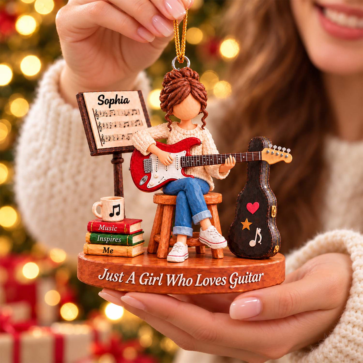 Just A Girl Who Loves Guitar, Personalized Guitar Ornament, Custom Player Name Gift, Gift For Guitar Players Guitar Lovers MI209 Pt99