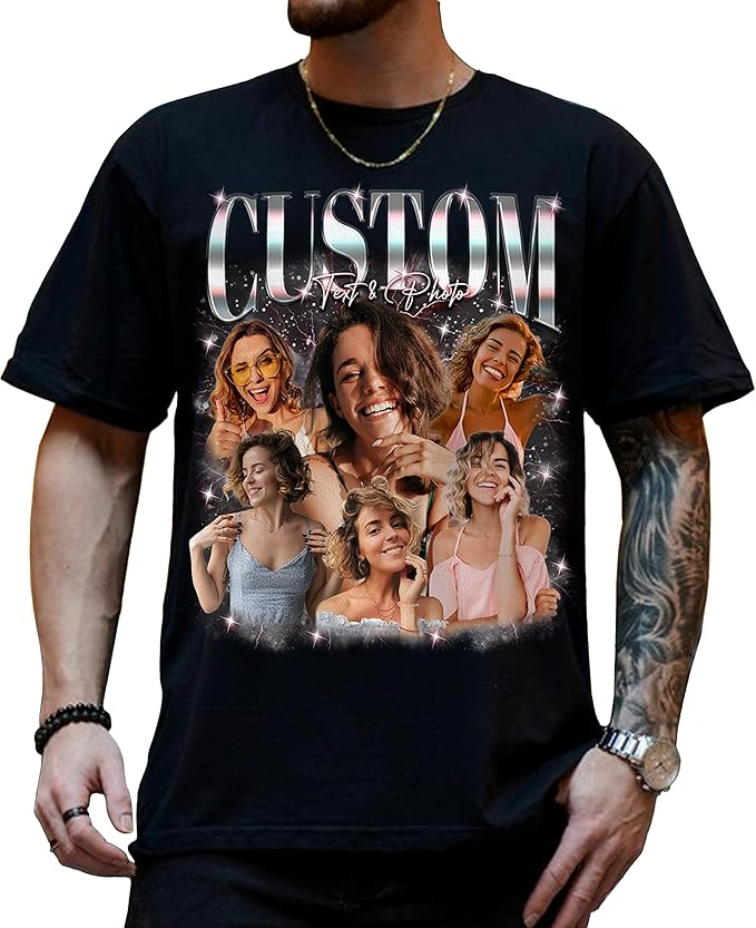 Custom Photo Bootleg Rap Shirt with Girlfriend's Face for Men Boyfriend