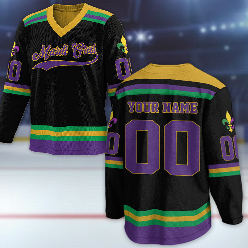 Personalized Mardi Gras Hockey Jersey, Custom Name Mardi Gras Football Jersey, Hockey Jersey Uniform For Hockey Fans, Mardi Gras Outfit, Football Jersey Uniform For Football Fans Pt99