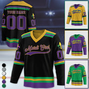 Personalized Mardi Gras Hockey Jersey, Custom Name Mardi Gras Football Jersey, Hockey Jersey Uniform For Hockey Fans, Mardi Gras Outfit, Football Jersey Uniform For Football Fans Pt99