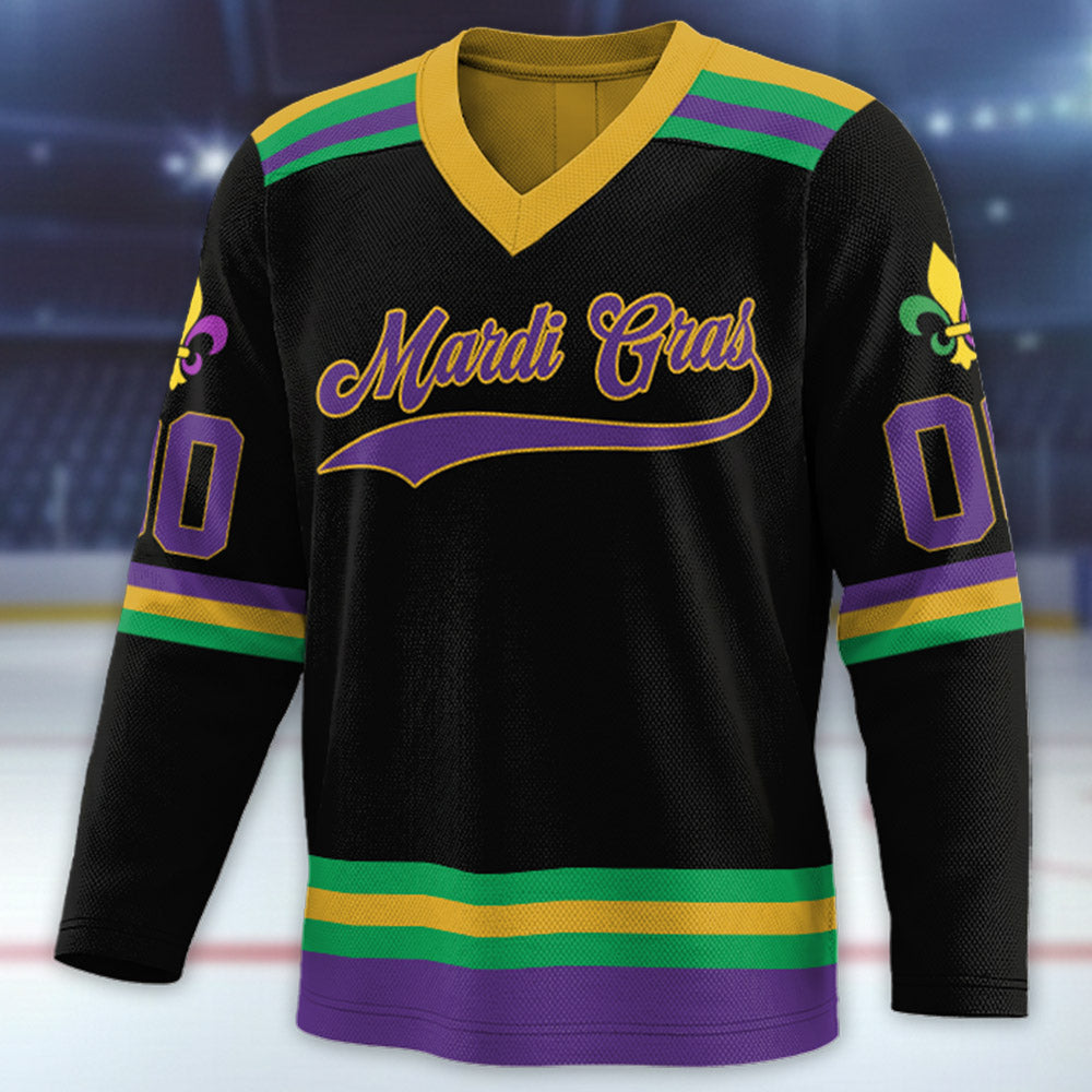 Personalized Mardi Gras Hockey Jersey, Custom Name Mardi Gras Football Jersey, Hockey Jersey Uniform For Hockey Fans, Mardi Gras Outfit, Football Jersey Uniform For Football Fans Pt99