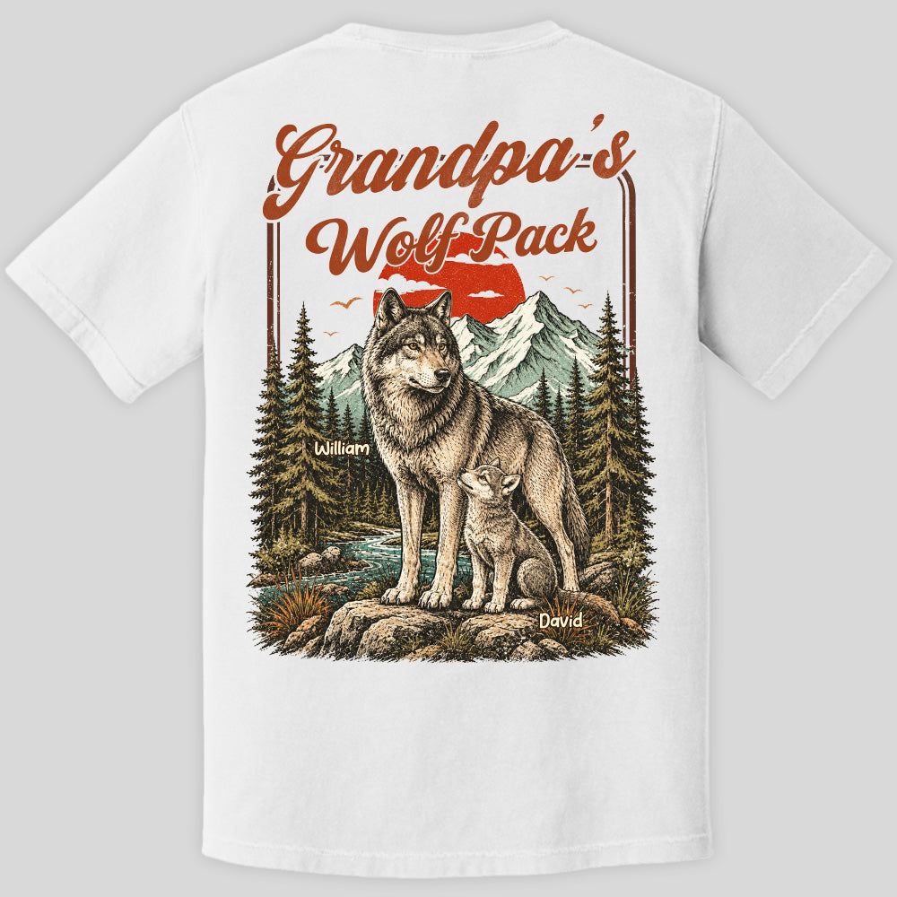 Personalized Grandpa Wolf Pack T-Shirt Father Day Gifts for Dad Funny Papa Tshirt Cool Daddy Wolf Vintage Retro Shirt for Men Pt99