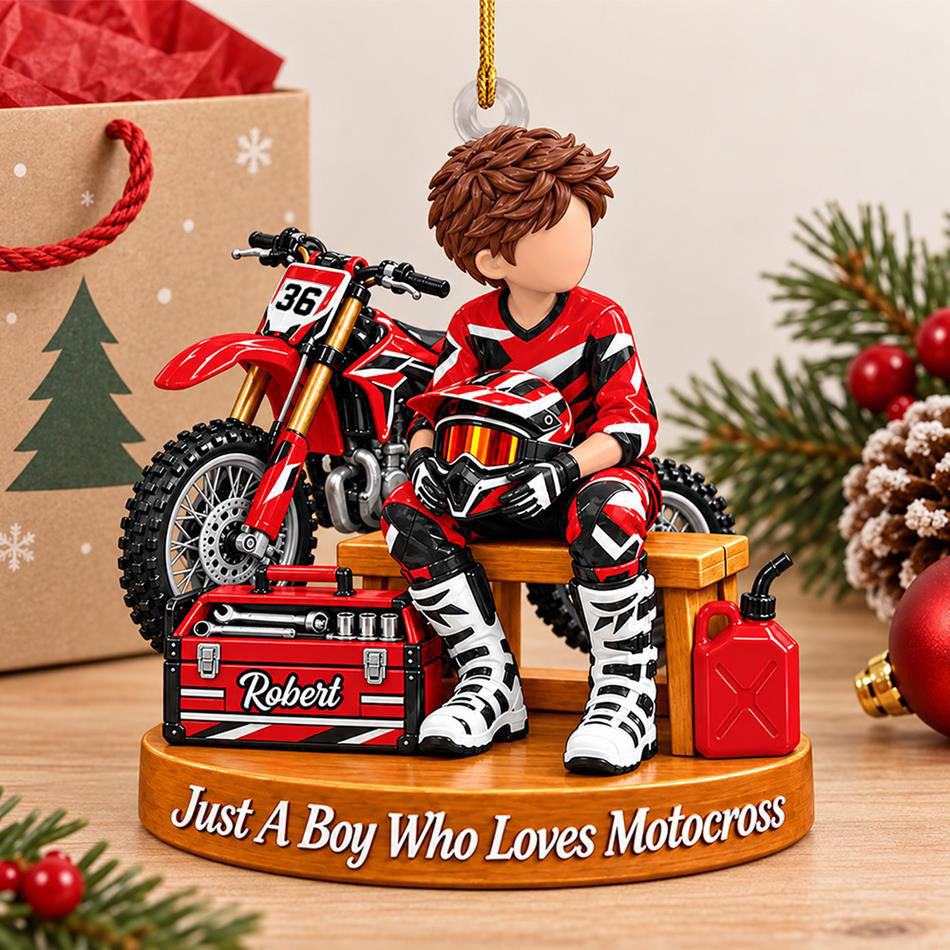 Personalized  Motocross Ornament Just A Boy Who Loves Motocross Custom Player Name & Number Christmas Ornament Gift for Motocross Lovers H2511 Trna