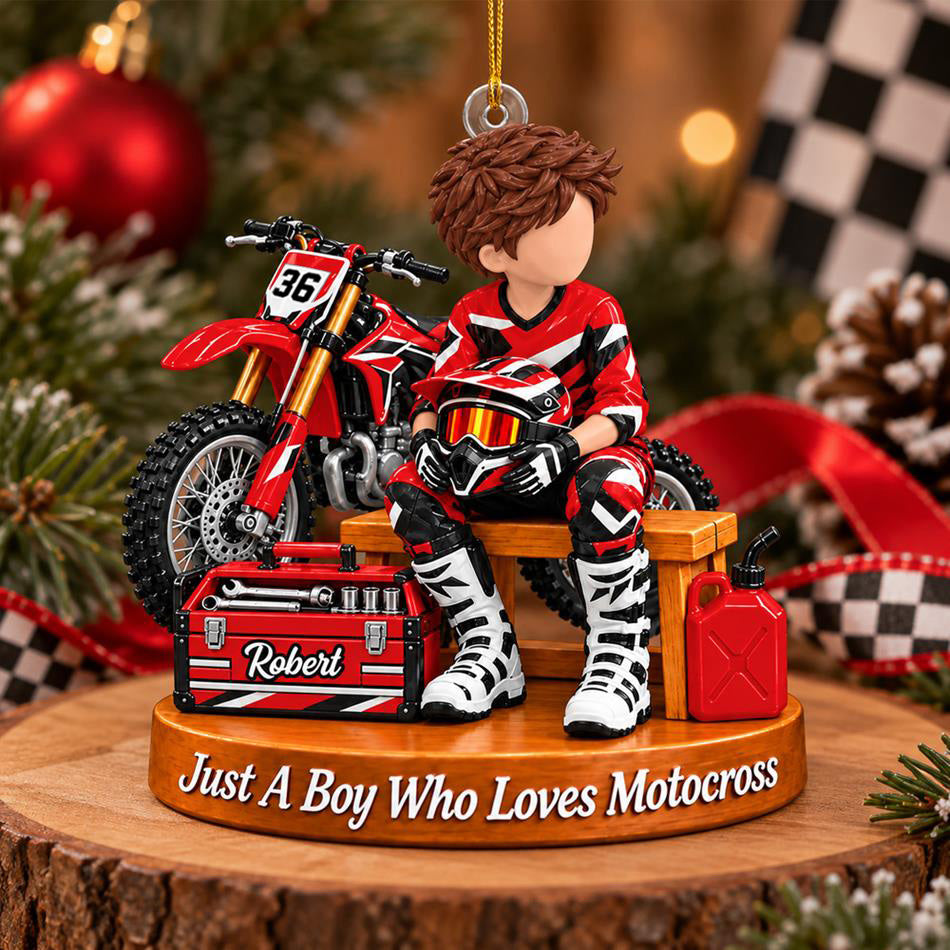 Personalized  Motocross Ornament Just A Boy Who Loves Motocross Custom Player Name & Number Christmas Ornament Gift for Motocross Lovers H2511 Trna